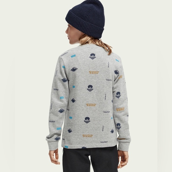 Scotch & Soda Boys Long Sleeve Printed T Shirt Gray NWT - Picture 2 of 9